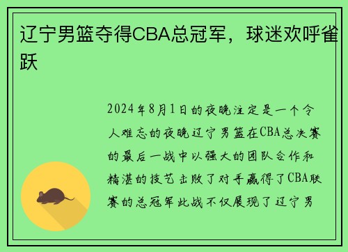 辽宁男篮夺得CBA总冠军,球迷欢呼雀跃